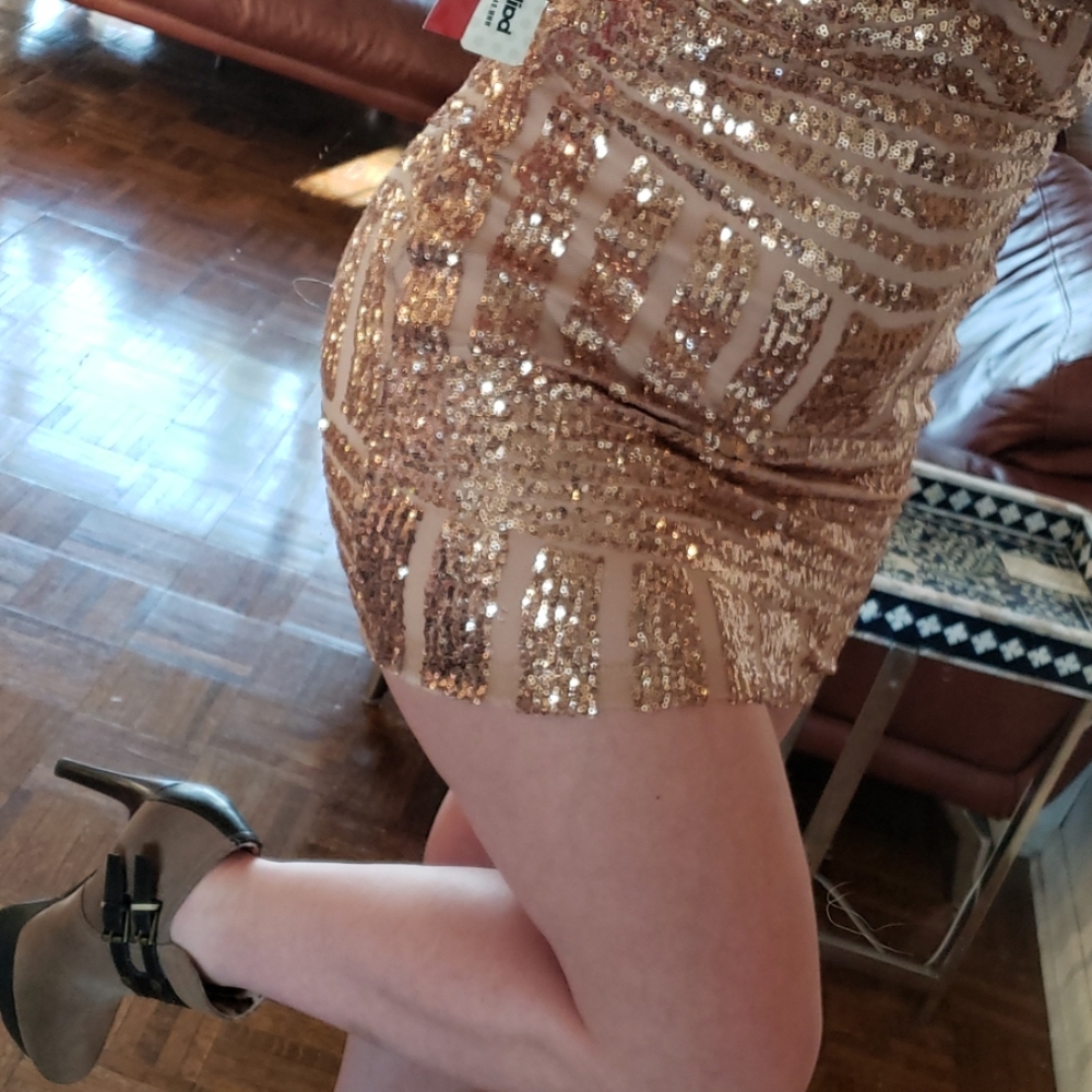 NWOT Rose Gold Sequin Dress - Picture 2 of 12
